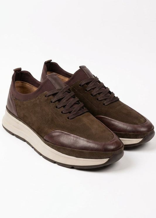 Brown Nubuck and Leather Men's Sports Shoes