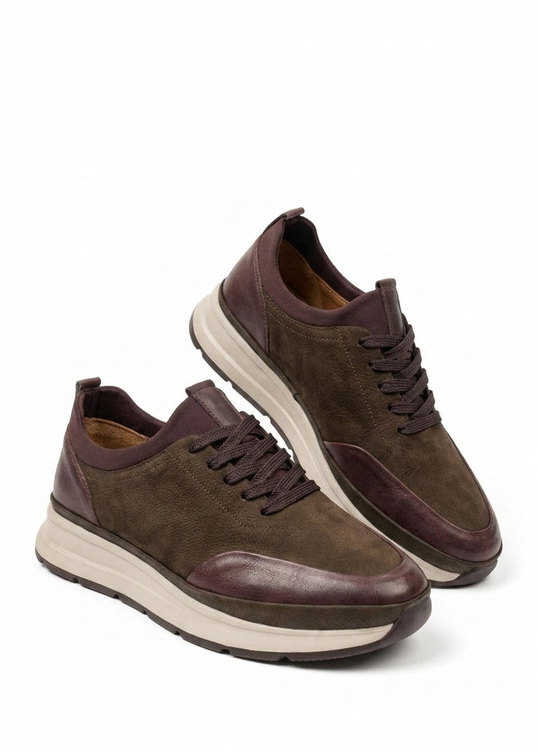 Brown Nubuck and Leather Men's Sports Shoes