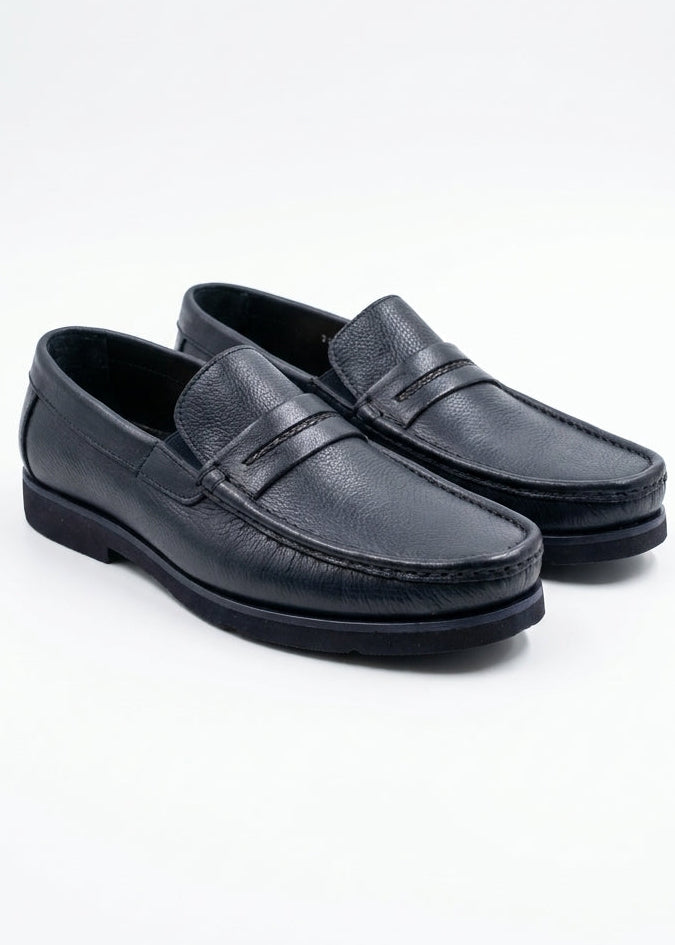 Dark Blue Genuine Leather Men's Loafer Shoes