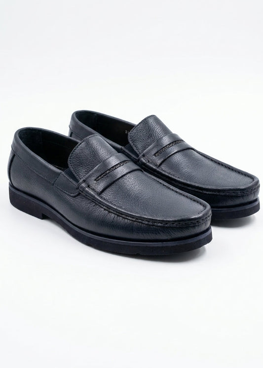 Dark Blue Genuine Leather Men's Loafer Shoes