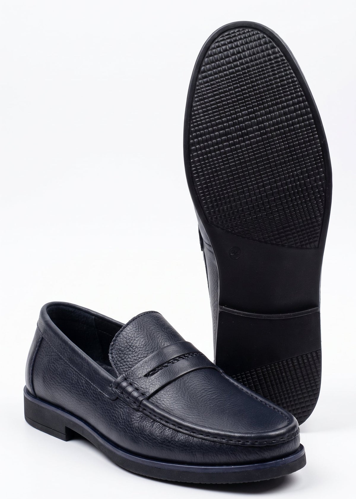Dark Blue Genuine Leather Men's Loafer Shoes