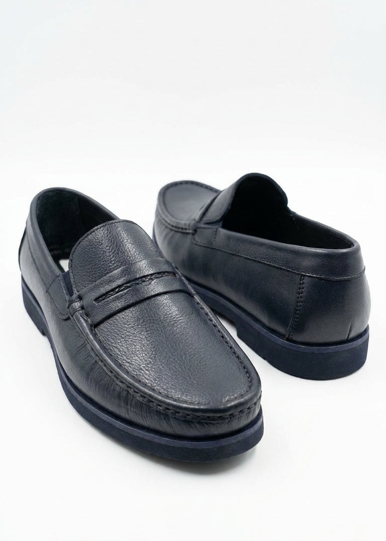 Dark Blue Genuine Leather Men's Loafer Shoes