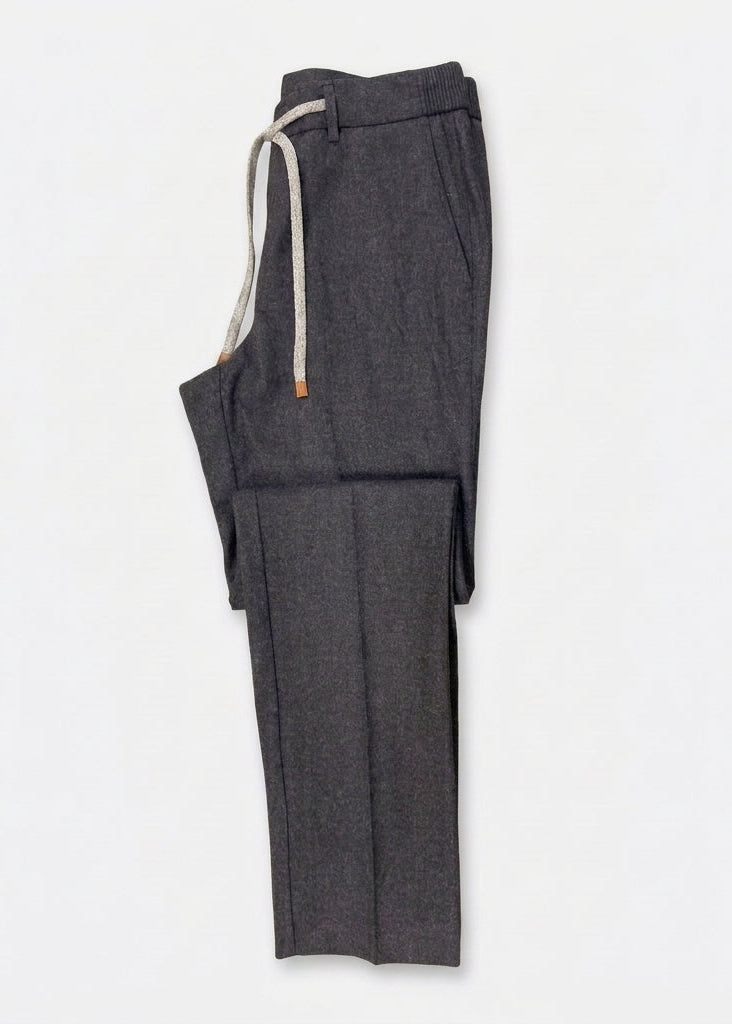 Wool Blend Drawstring Men's Trousers