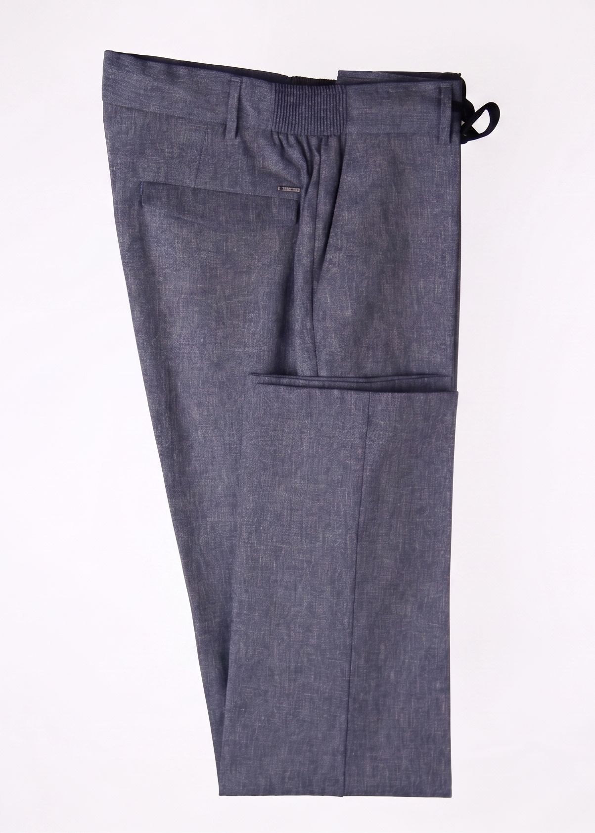 Blue Linen-Blend Men's Trousers