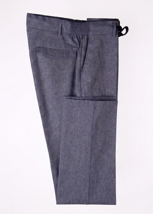 Blue Linen-Blend Men's Trousers