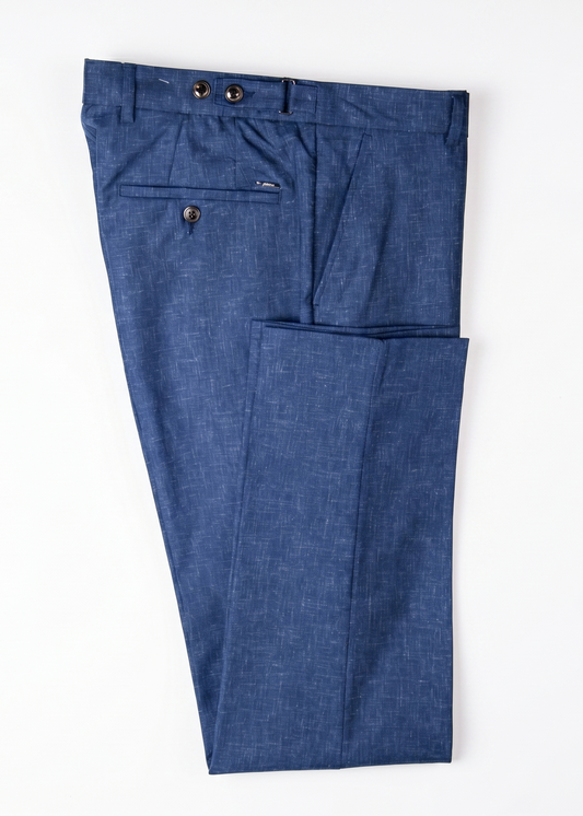 Blue Linen-Blend Trousers (with Side Adjusters)