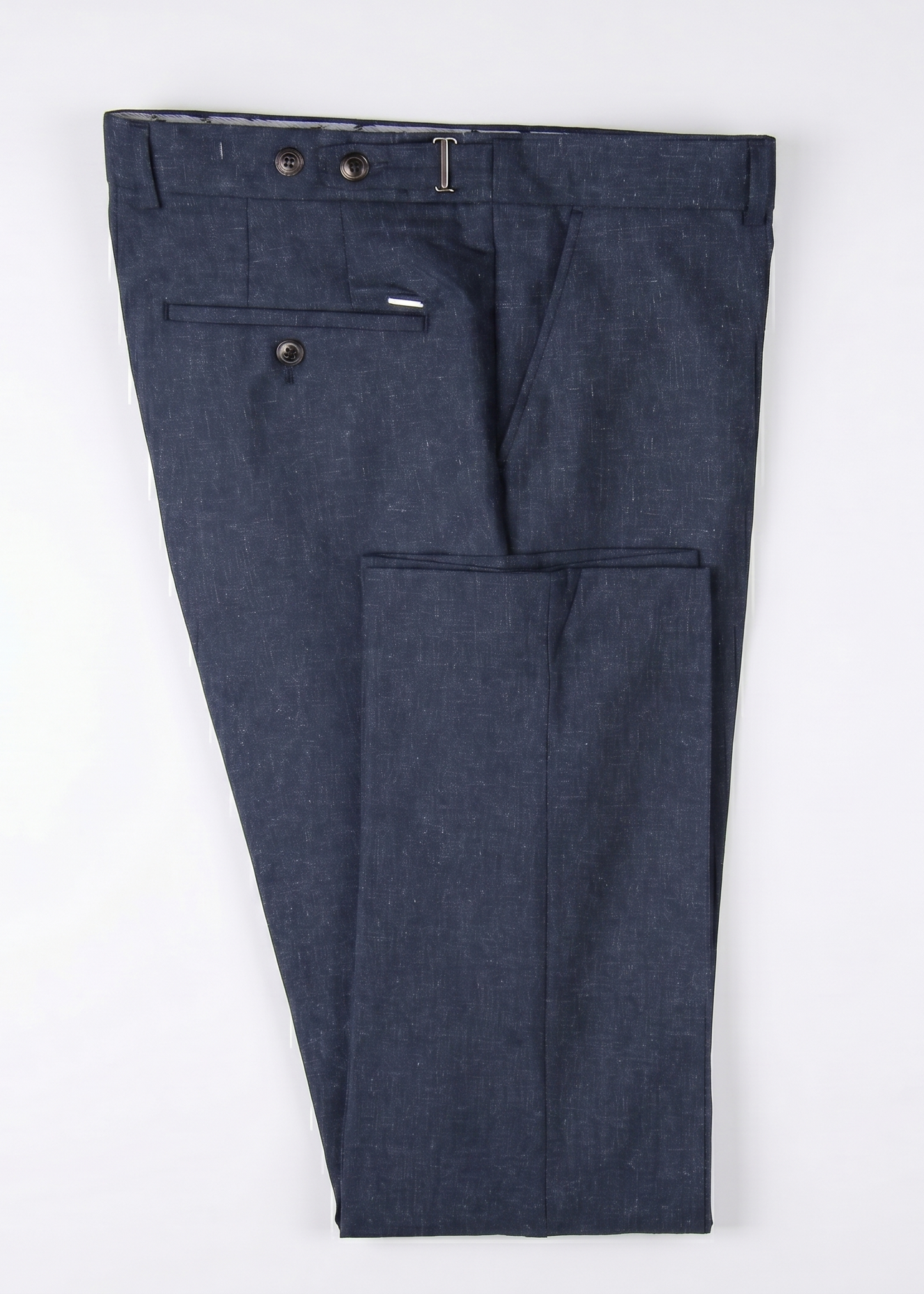 Dark Blue Linen-Blend Men's Trousers