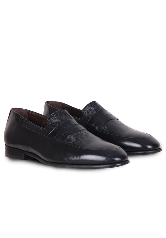 Italian deerskin black loafer shoes