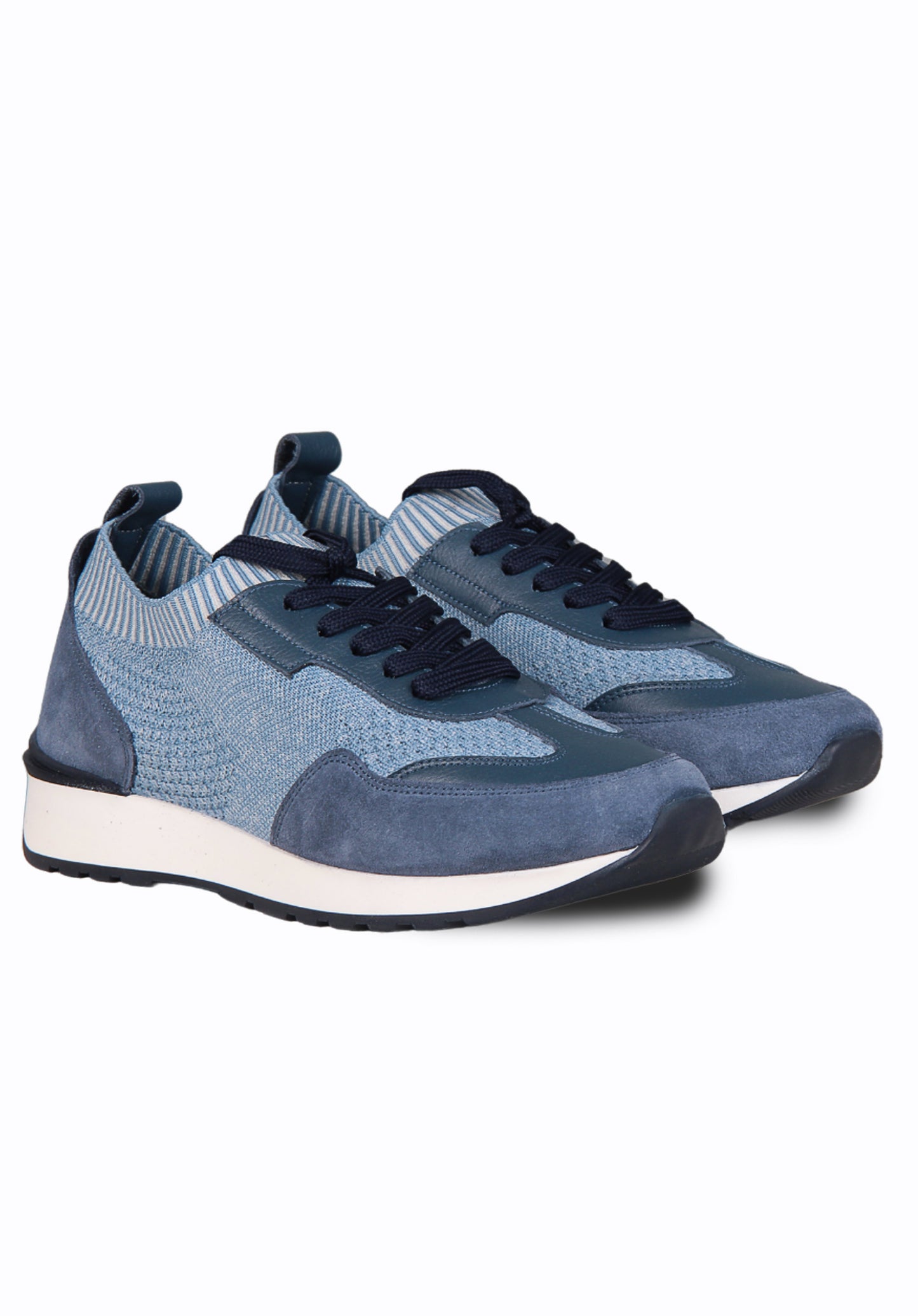 Blue Textile and Leather Sneakers