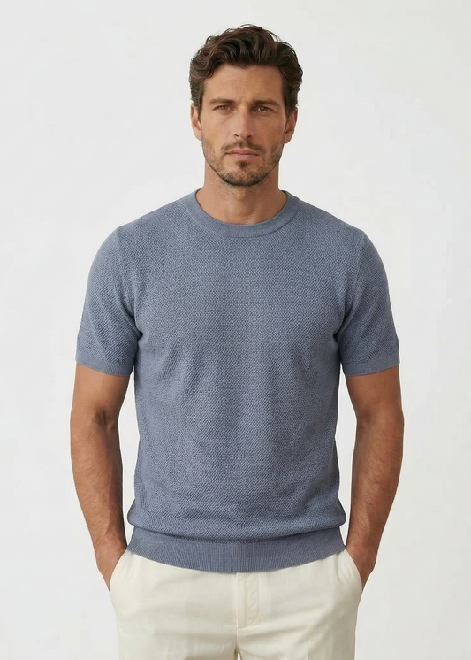 Light Blue Short-Sleeve Knit T-Shirt
