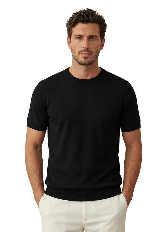 Black Short-Sleeve Knit T-Shirt