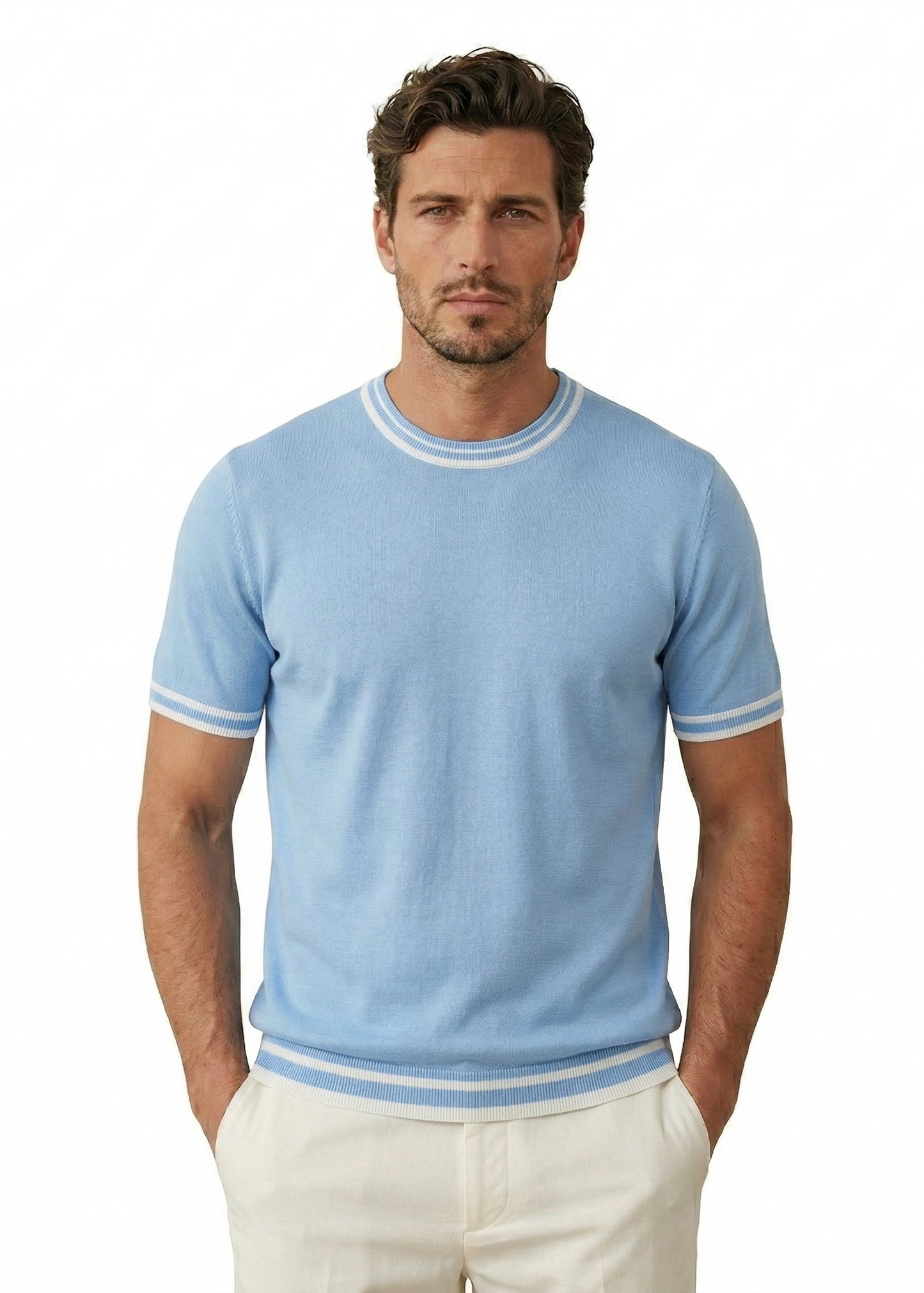 Blue T-Shirt with Stripe Details