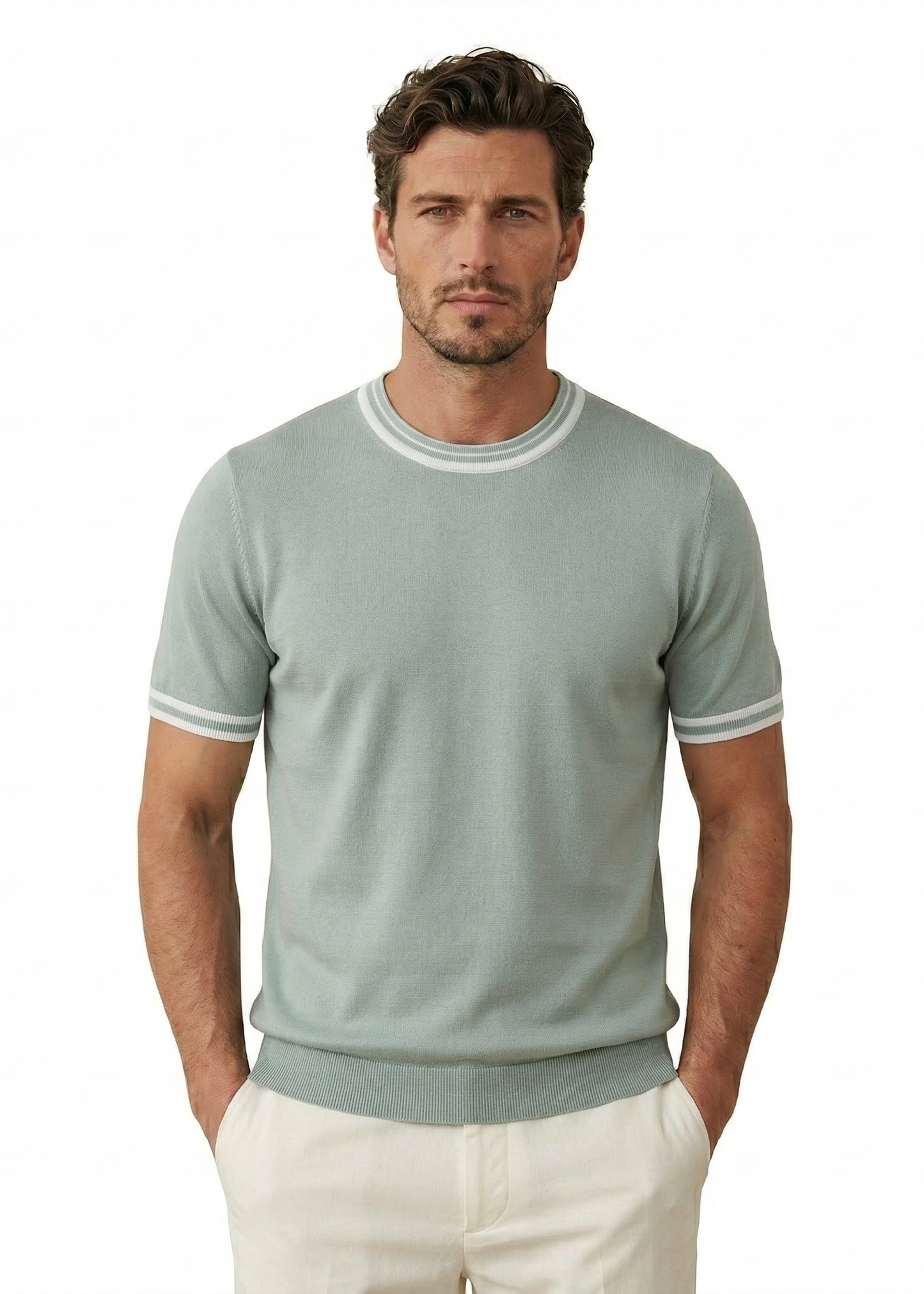Mint Green T-Shirt with Stripe Details