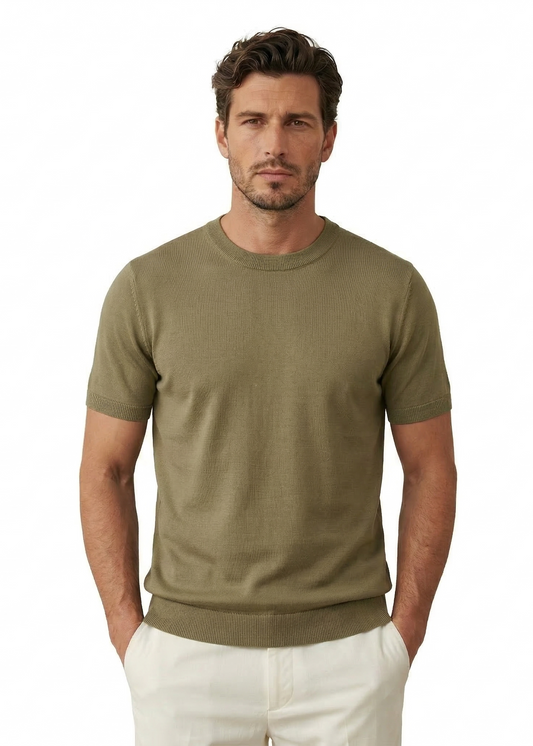 Khaki Short-Sleeve Knit T-Shirt