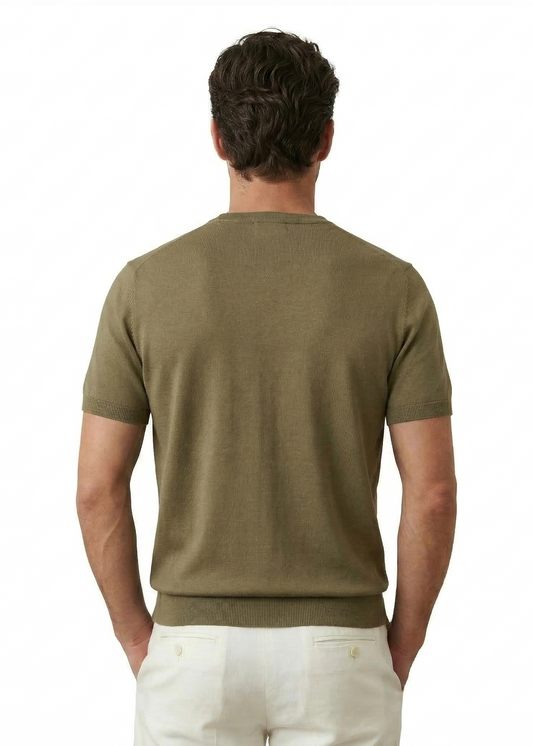 Khaki Short-Sleeve Knit T-Shirt