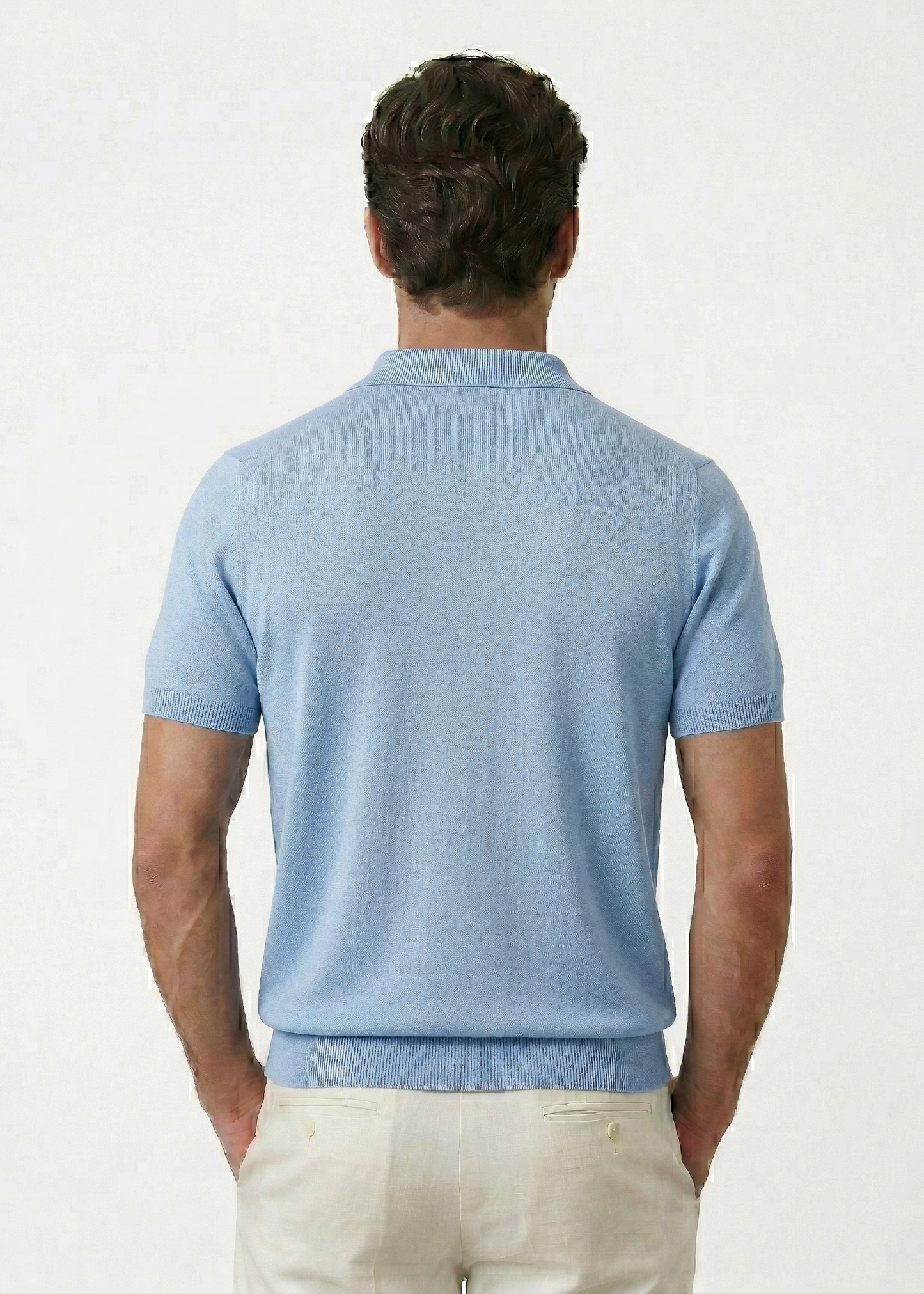 Blue Knit Polo Shirt with Zipper