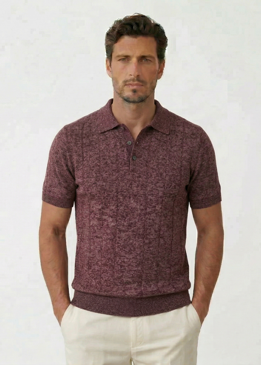 Heathered Burgundy Knit Polo Shirt