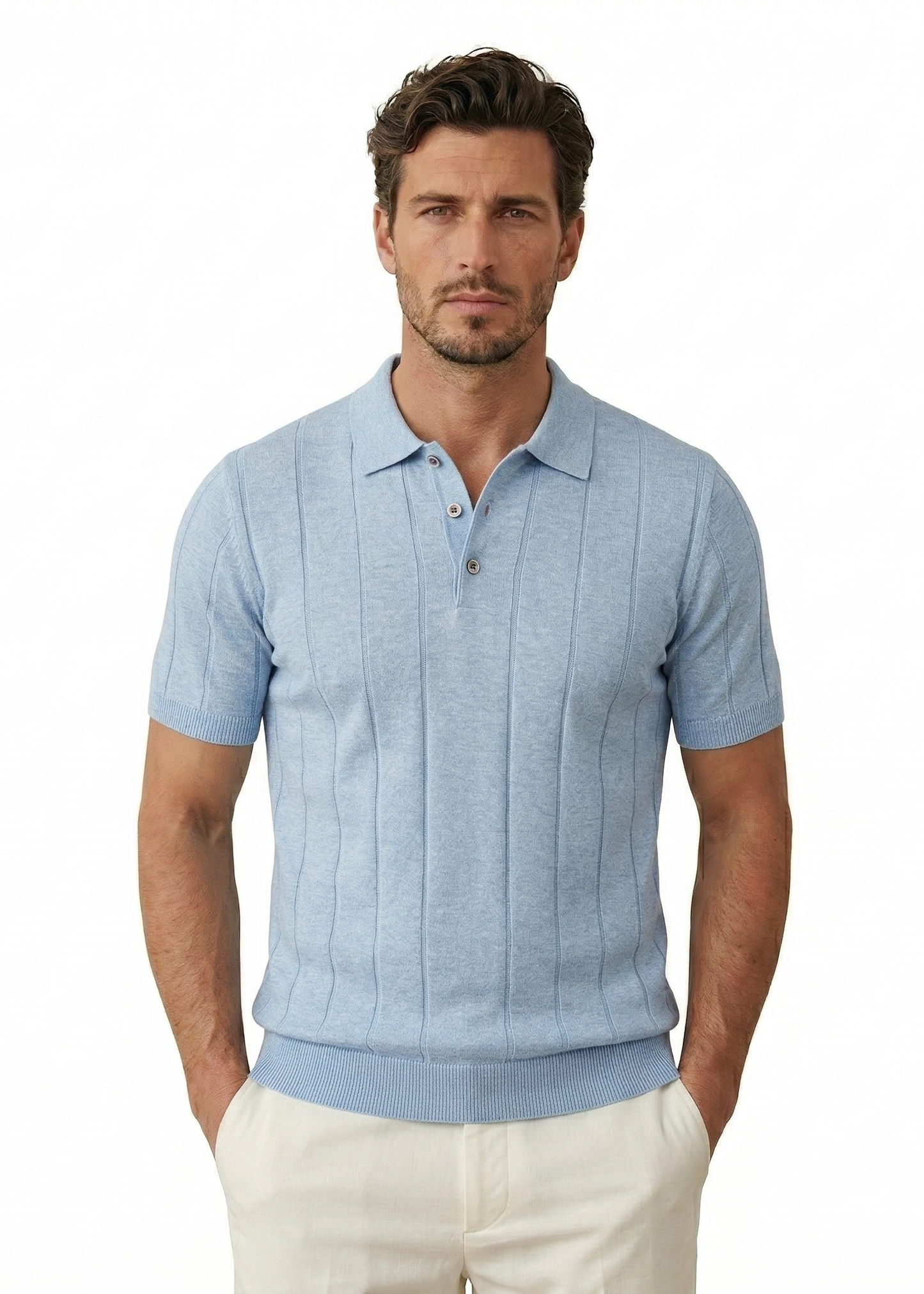 Light Blue Knit Polo Shirt