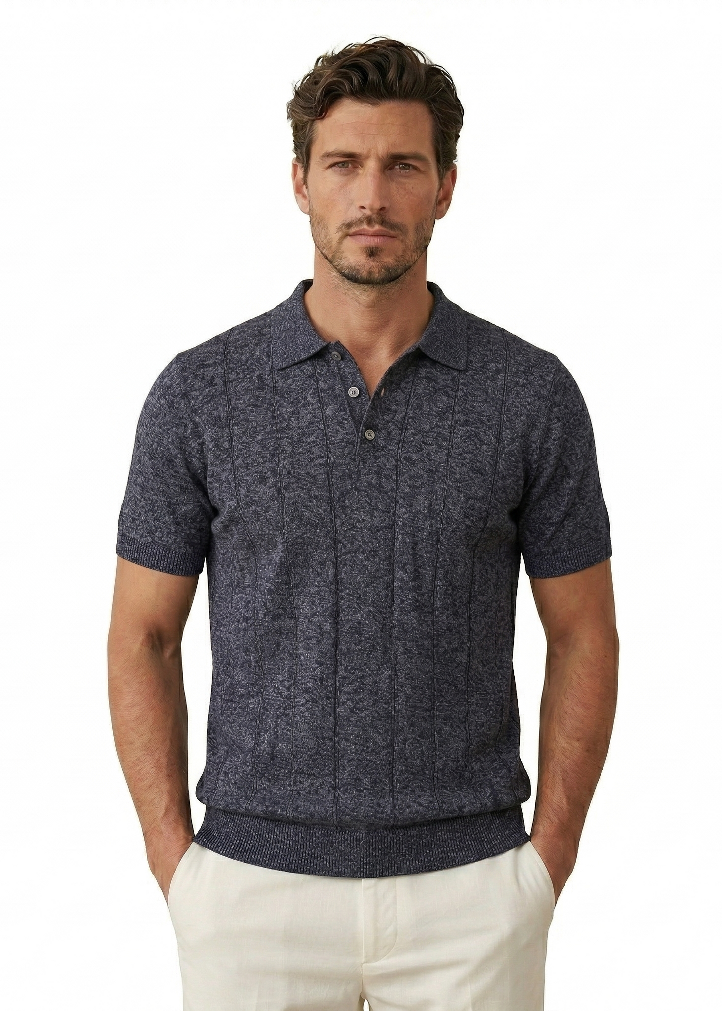 Gray Knit Polo Shirt