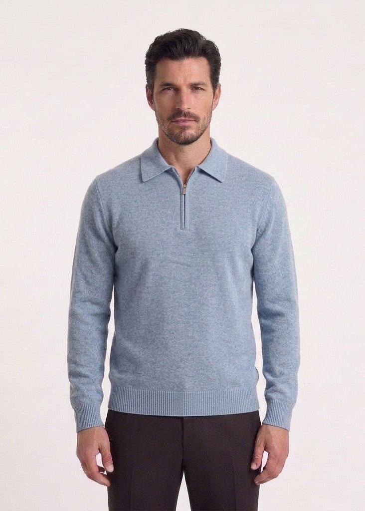 Polo Collar Half-Zip Wool and Cashmere Sweater