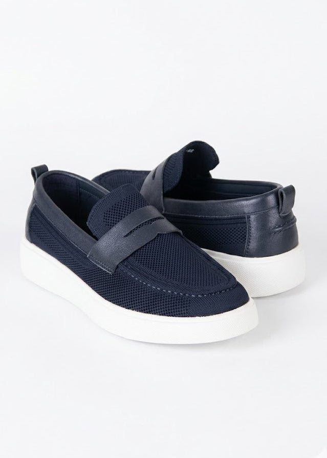 Knitted and Leather Men's Loafers – Dark Blue