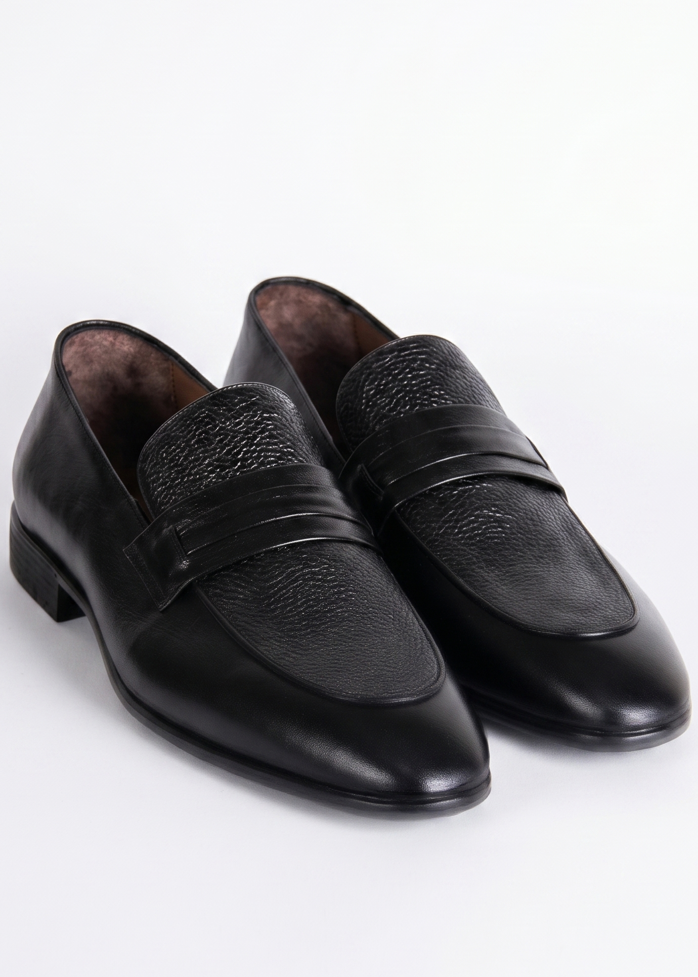 Black Natural Leather Penny Loafers