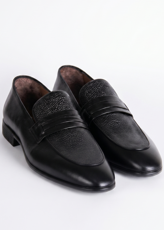 Black Natural Leather Penny Loafers