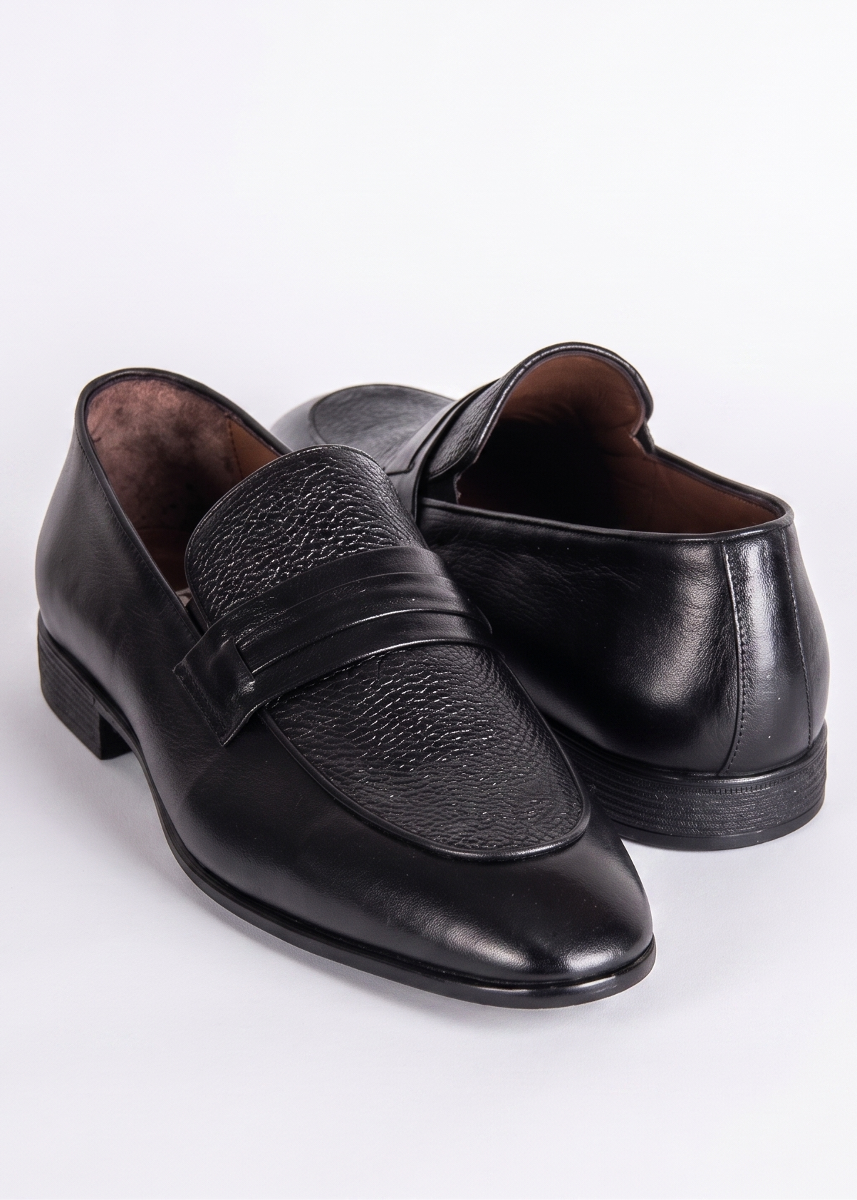 Black Natural Leather Penny Loafers