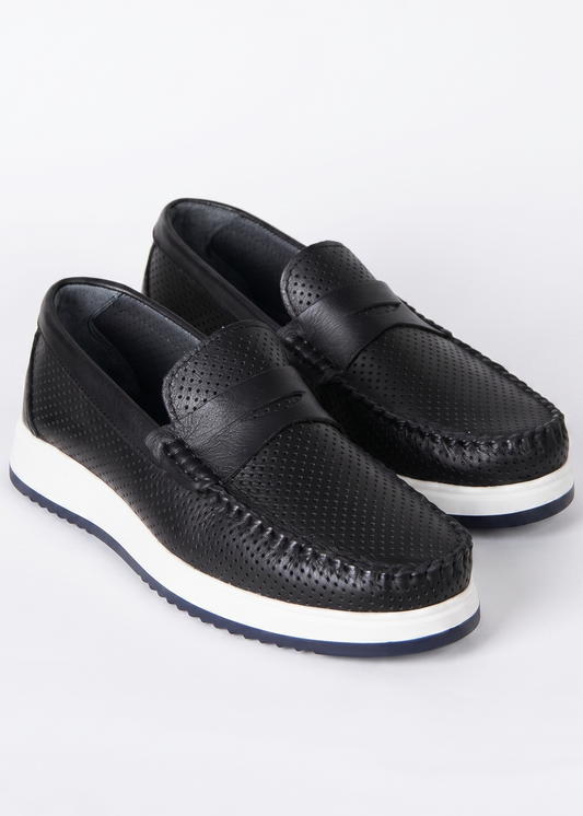 Lightweight and Breathable Black Genuine Leather Loafers