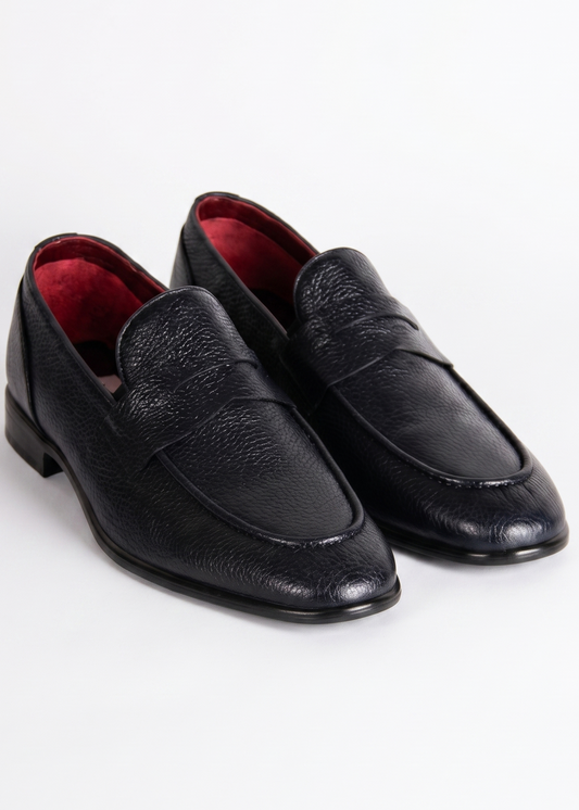 Navy Blue Natural Leather Penny Loafer