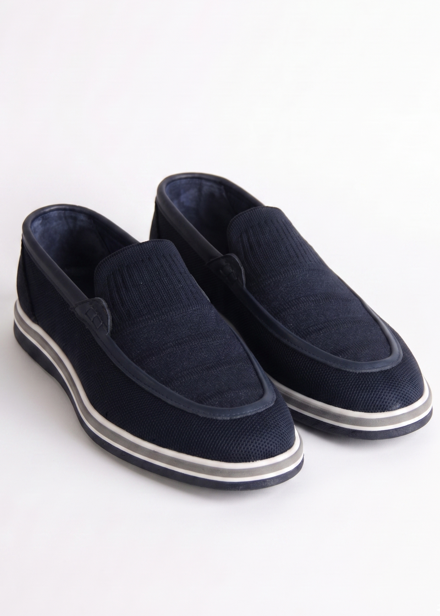 Navy Blue Textile and Leather Loafer