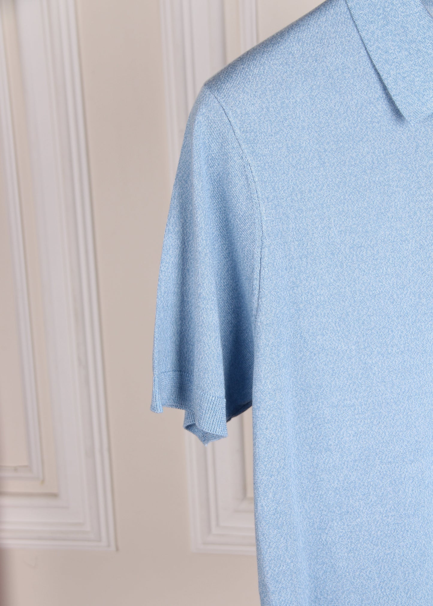 Blue Knit Polo Shirt with Zipper