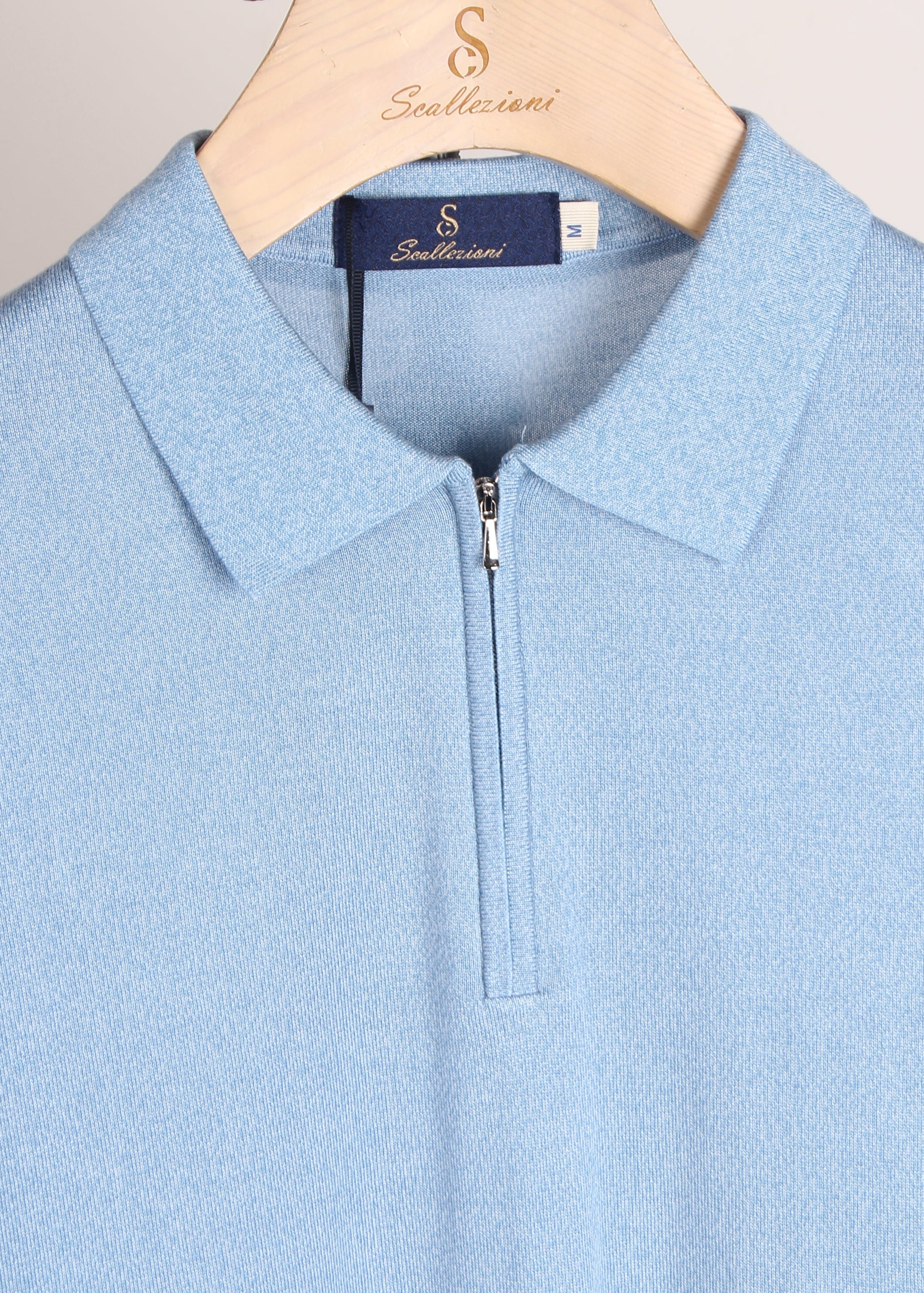 Blue Knit Polo Shirt with Zipper – Scallezioni