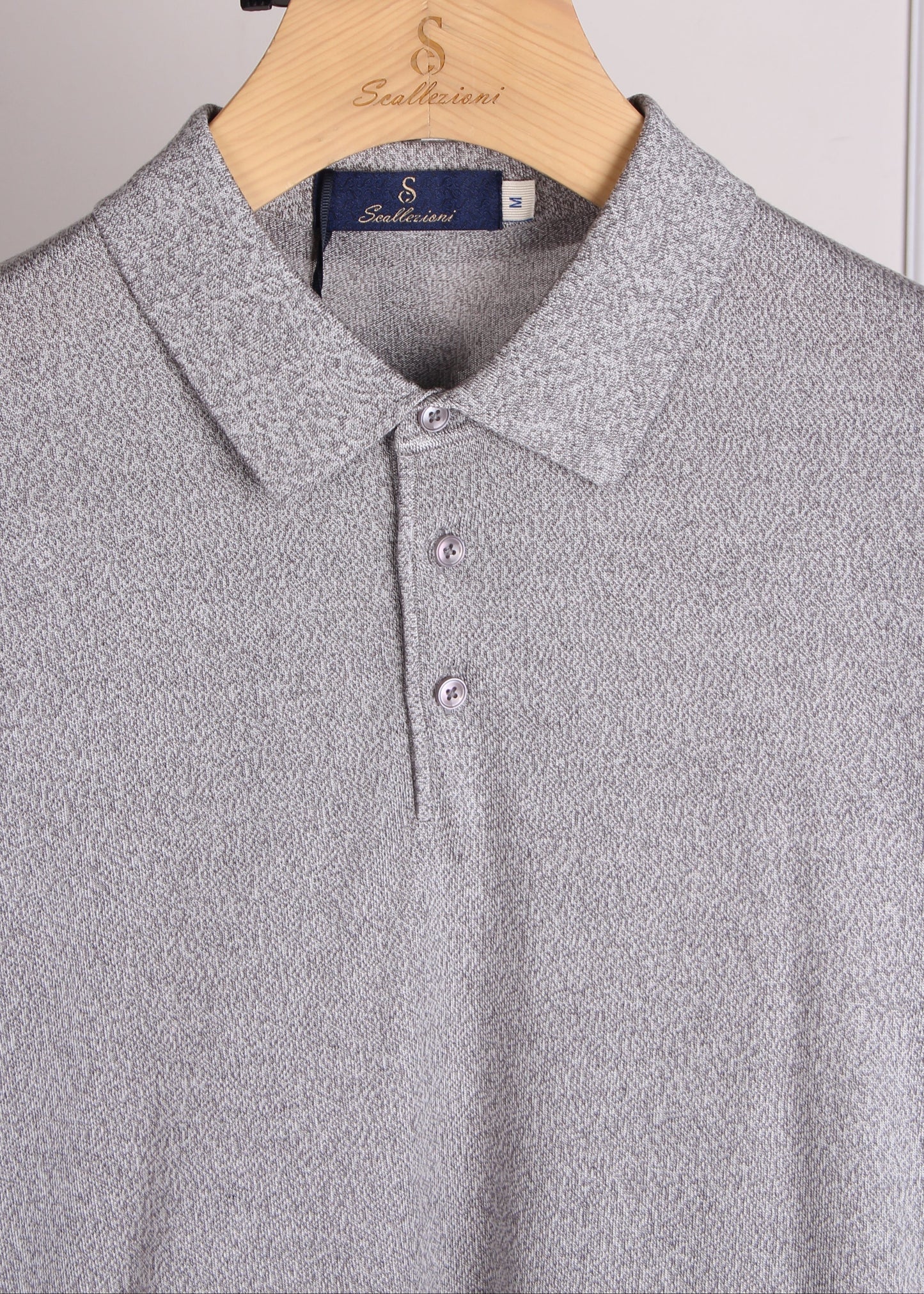 Gray Knit Polo Shirt with Zipper