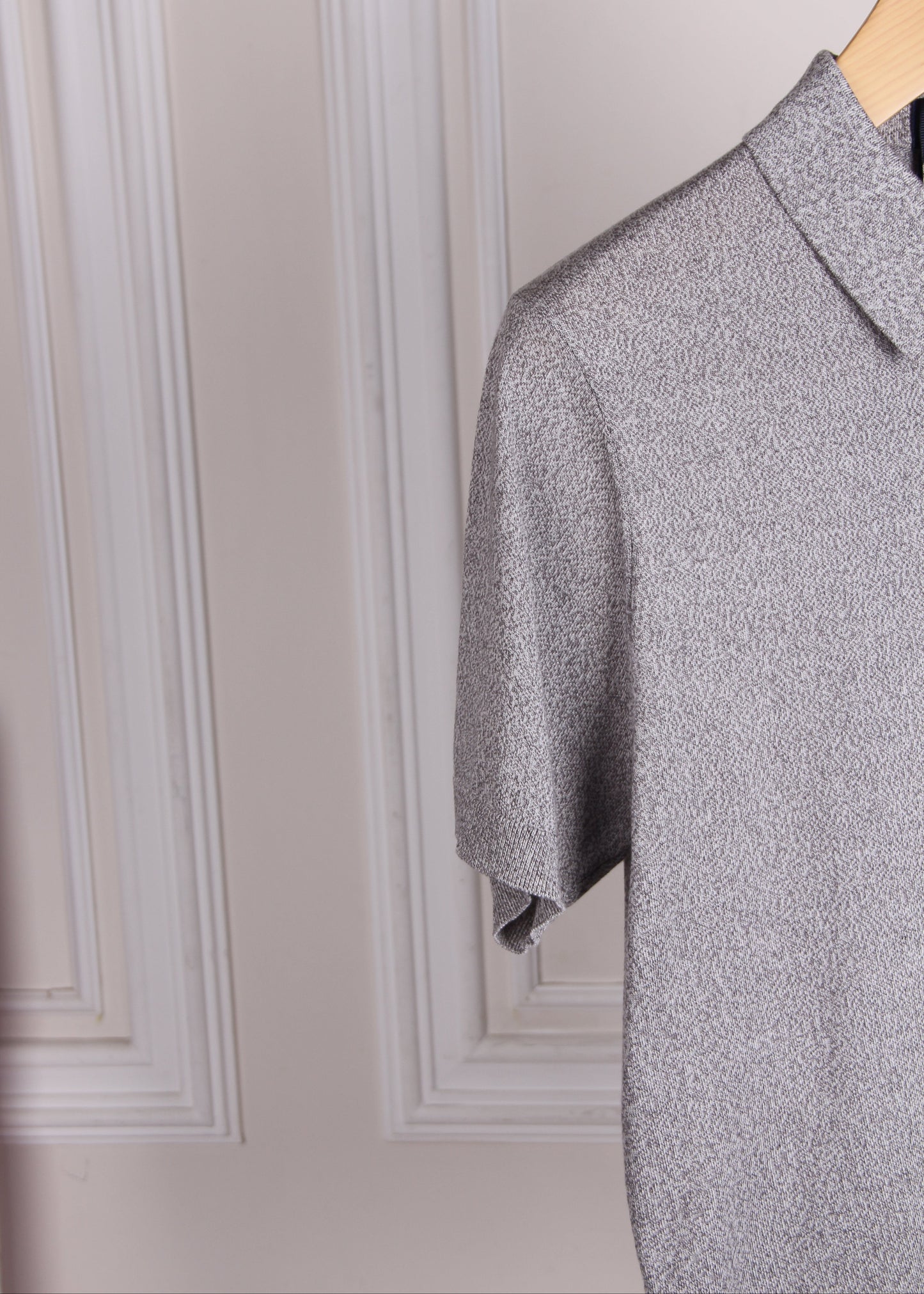 Gray Knit Polo Shirt with Zipper