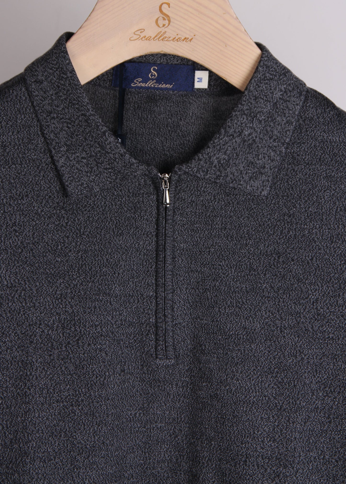 Gray Knit Polo Shirt with Zipper