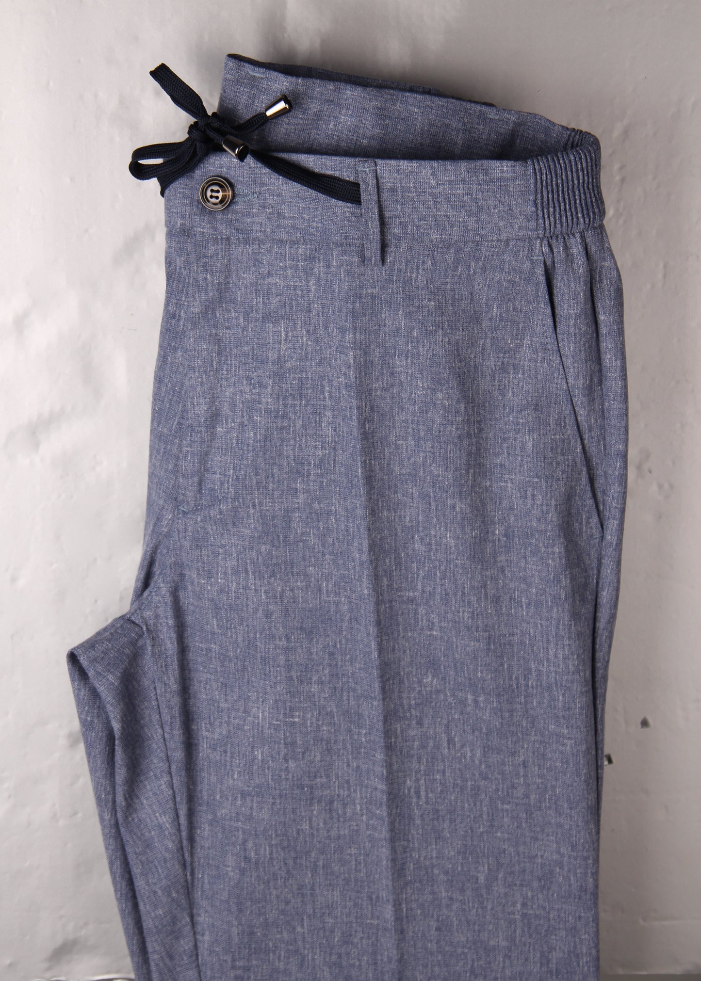 Blue Linen-Blend Men's Trousers