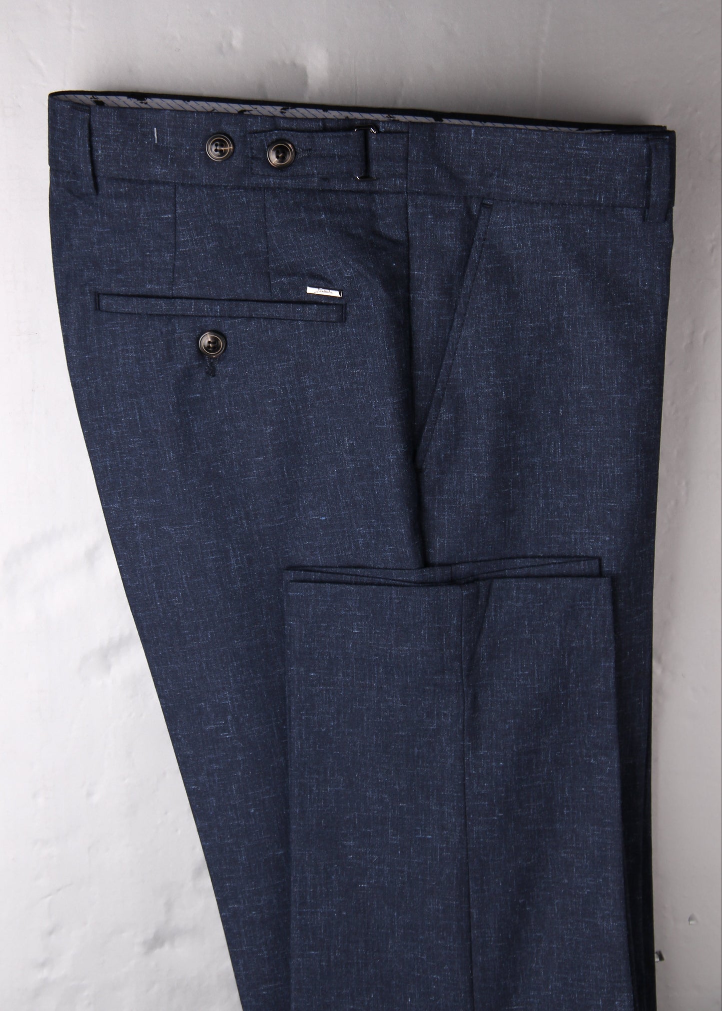 Dark Blue Linen-Blend Men's Trousers