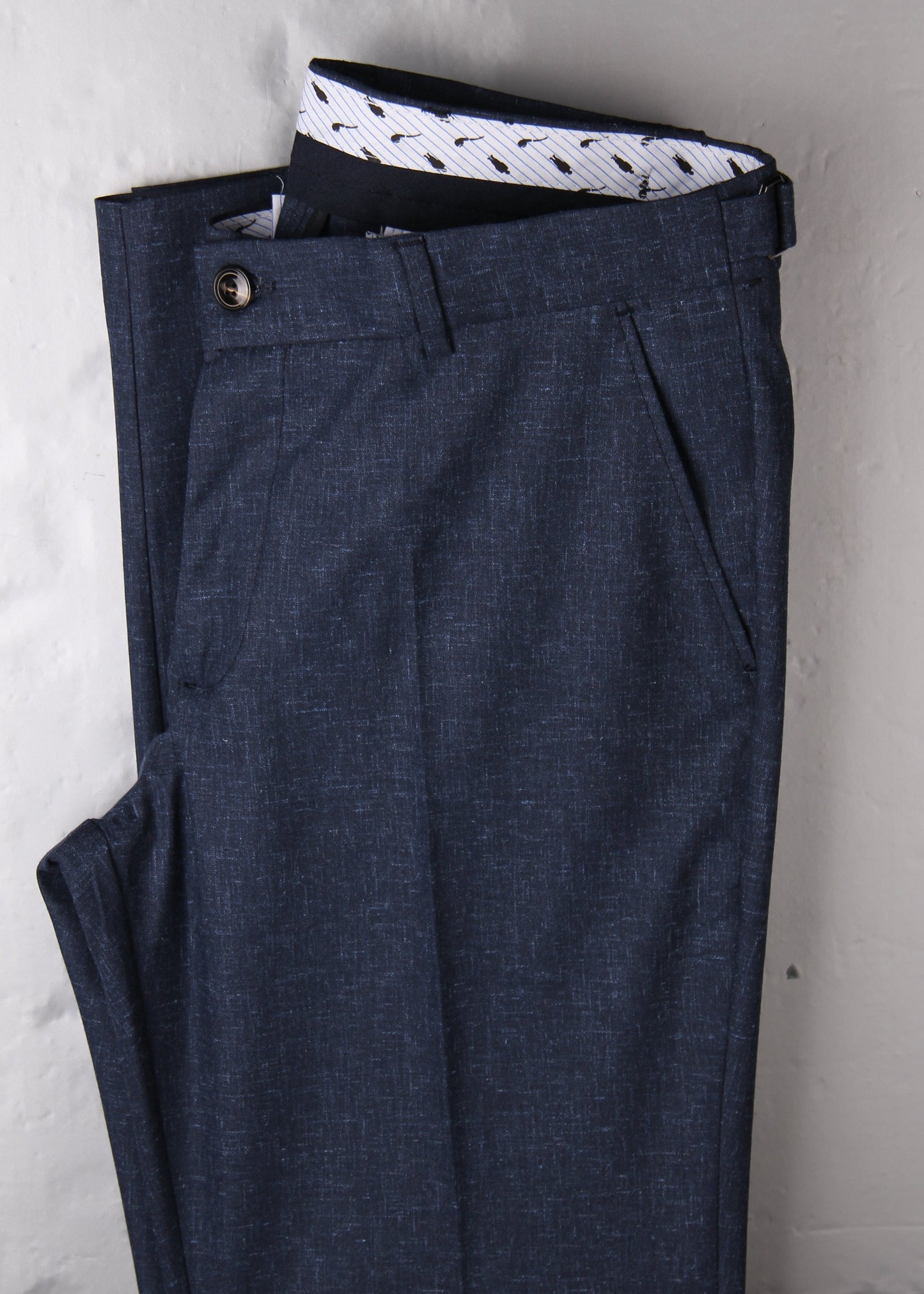 Dark Blue Linen-Blend Men's Trousers