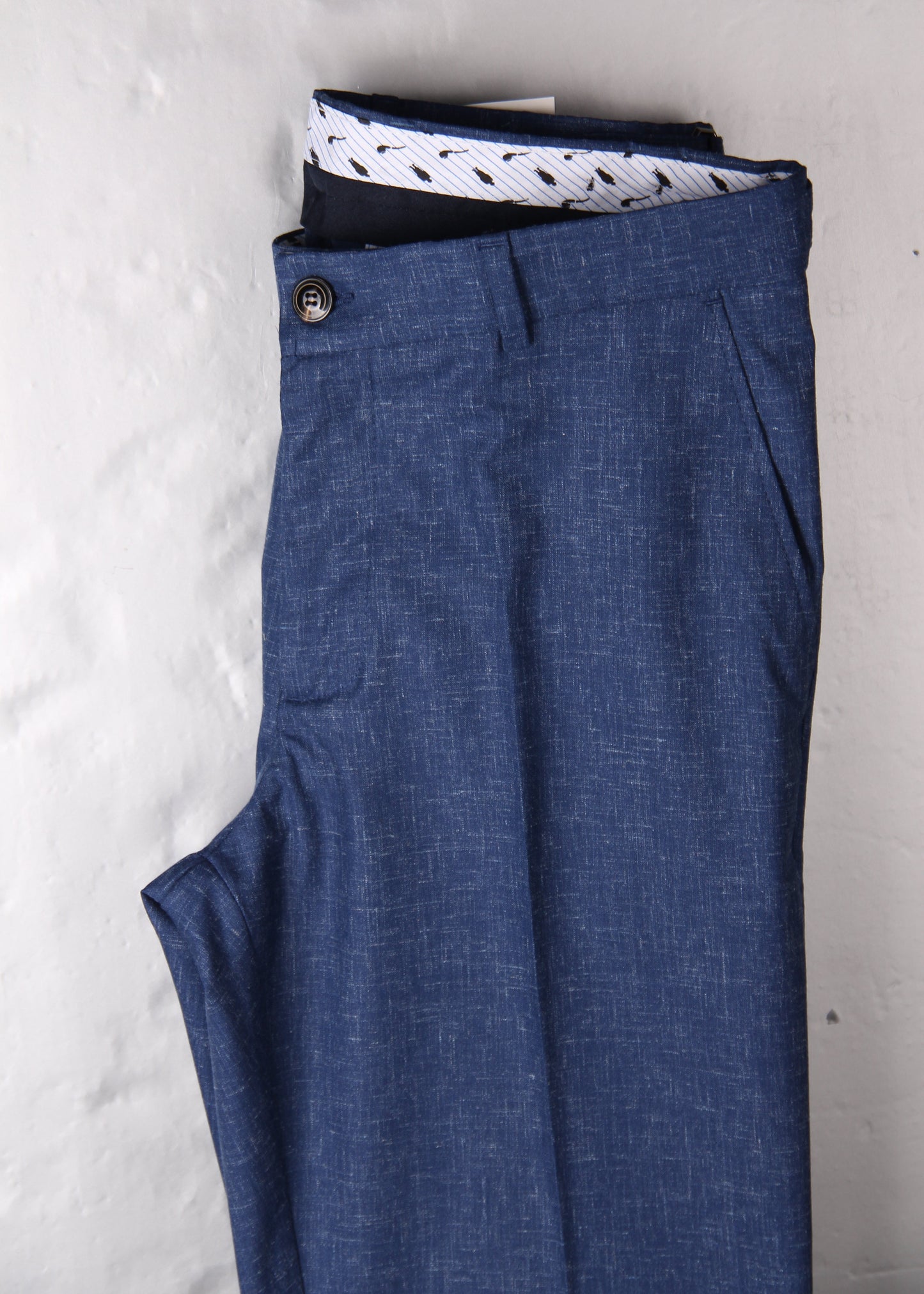 Blue Linen-Blend Trousers (with Side Adjusters)