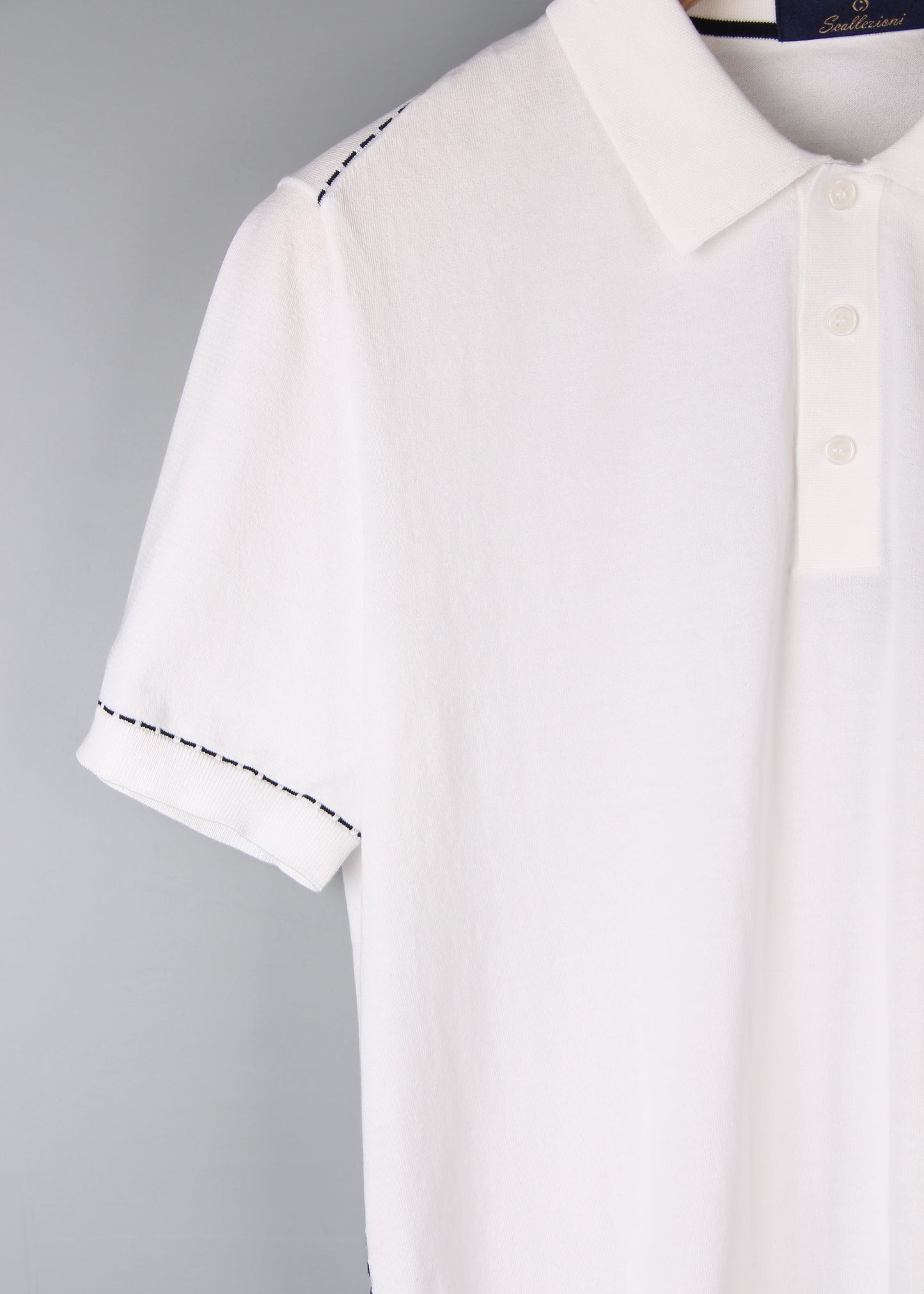 Buttoned White Polo Shirt with Stitch Details