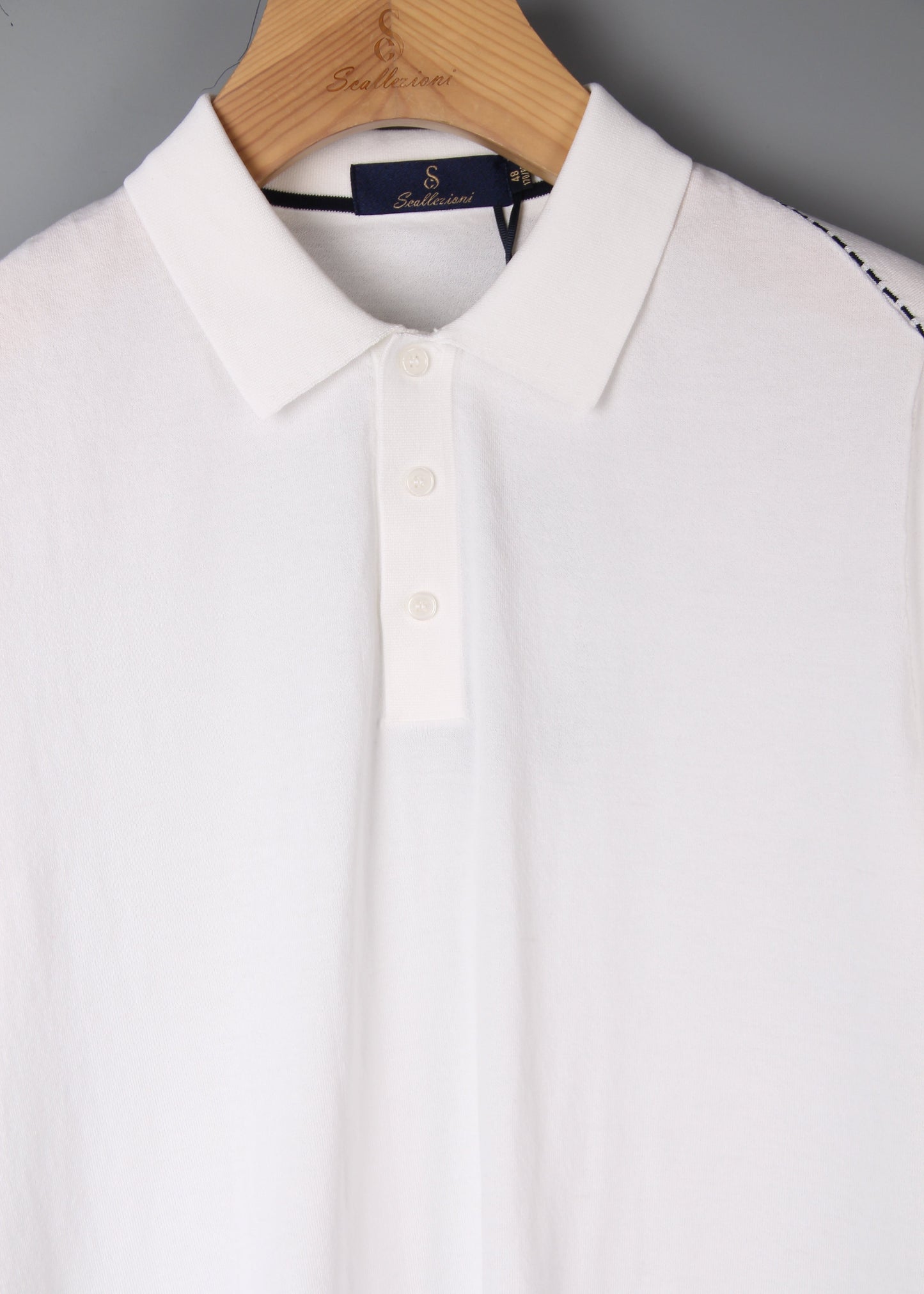 Buttoned White Polo Shirt with Stitch Details