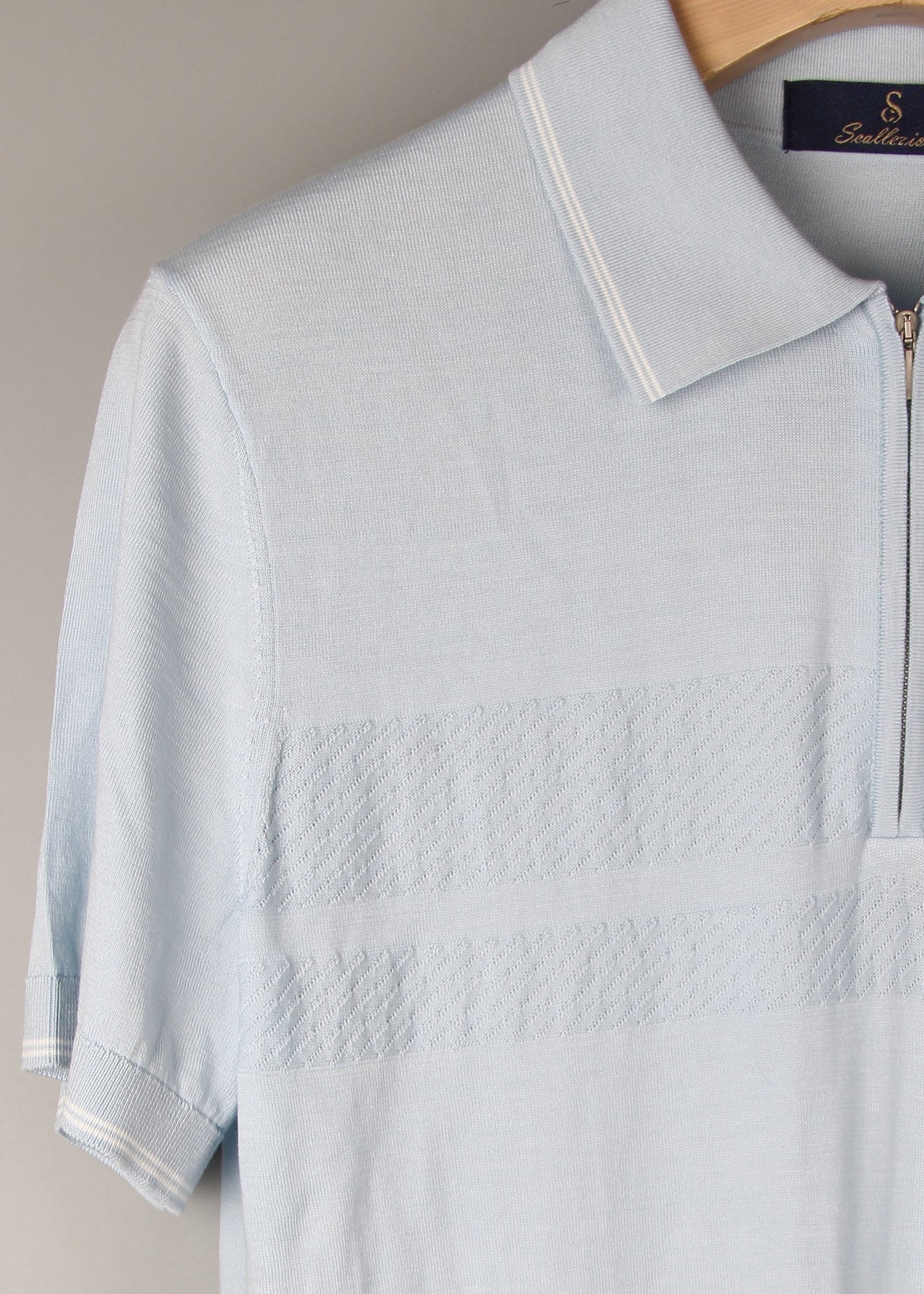 Zip-Up Light Blue Polo Shirt