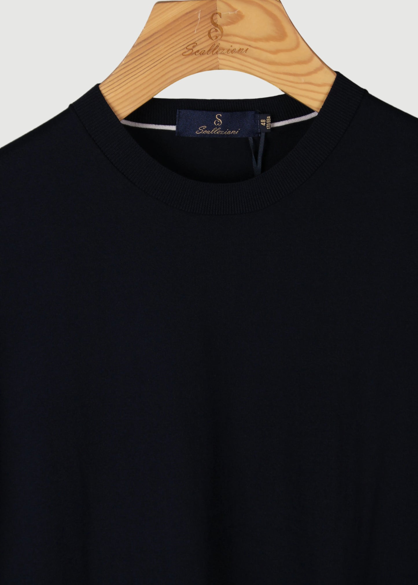 Dark Blue Silk and Cotton Blend T-Shirt