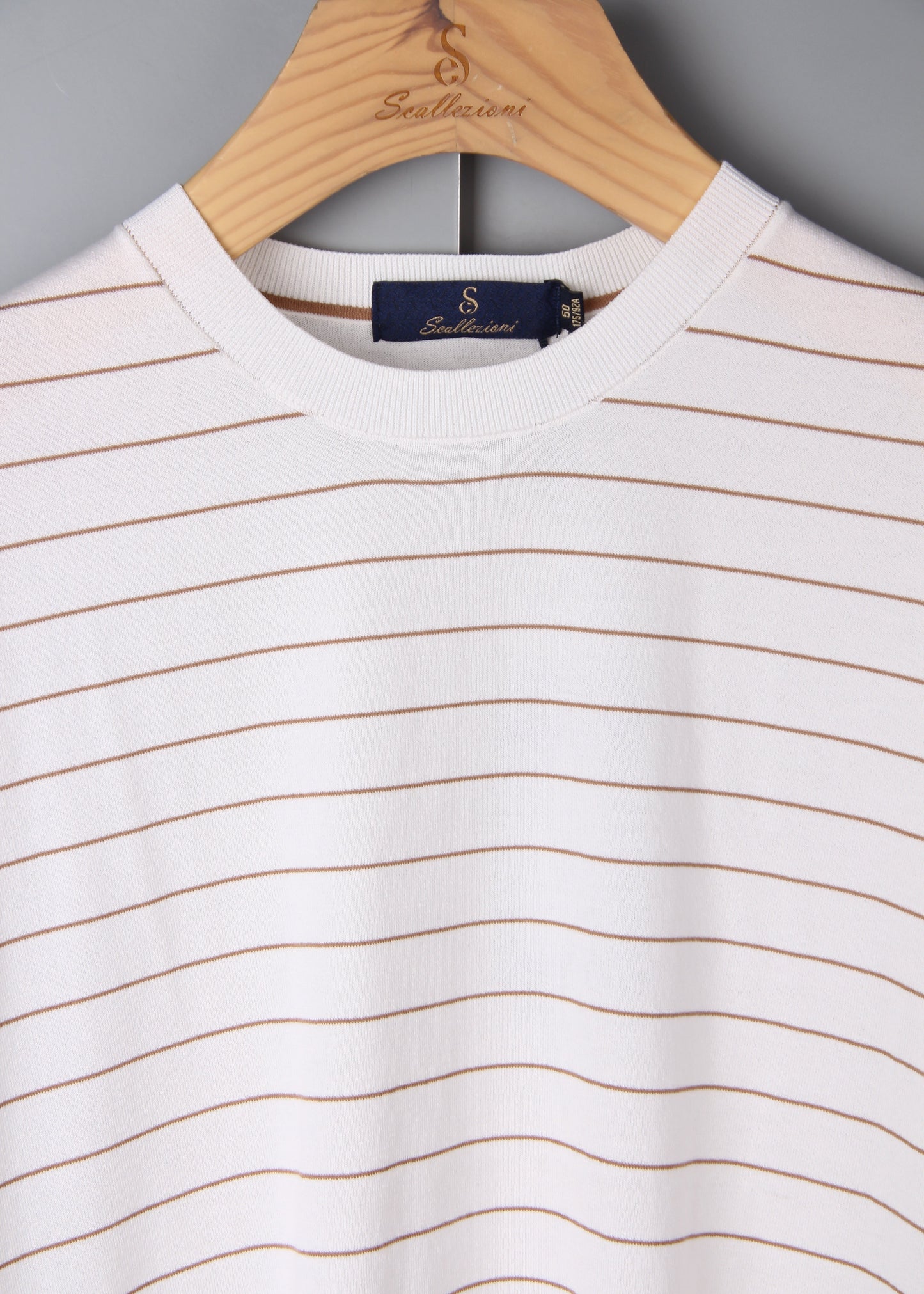 Brown Striped Silk/Cotton White T-Shirt