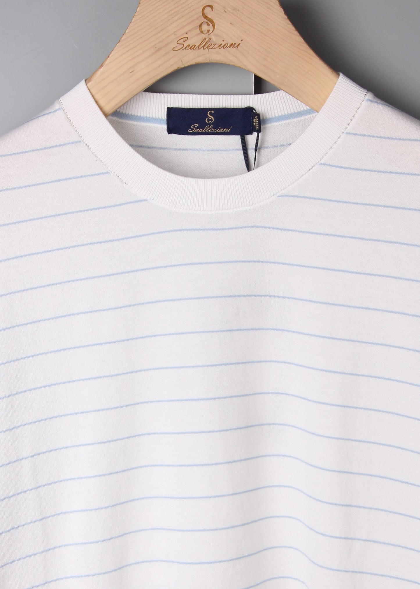 Blue Striped Silk/Cotton White T-Shirt