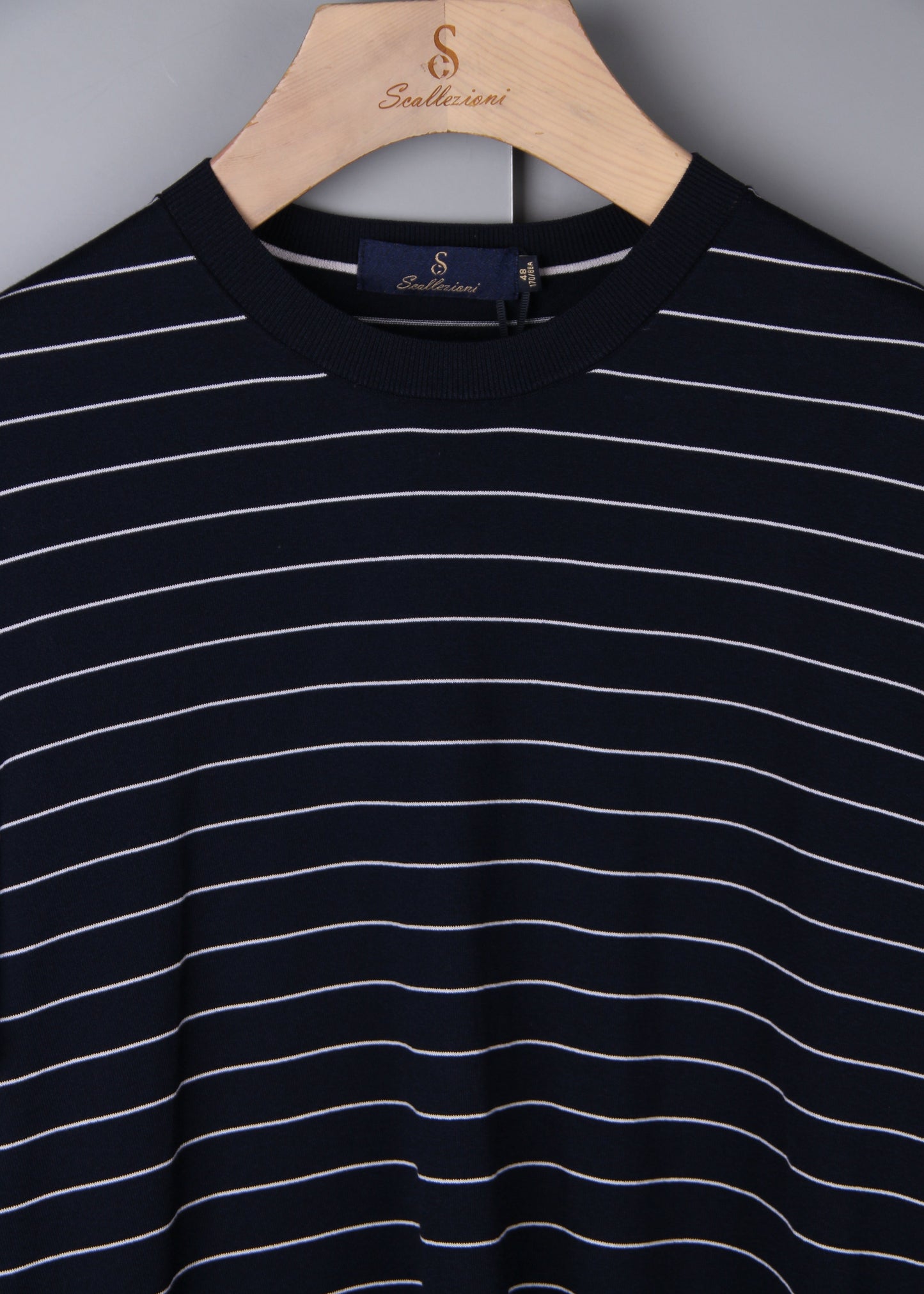 White Striped Silk/Cotton Blue T-Shirt