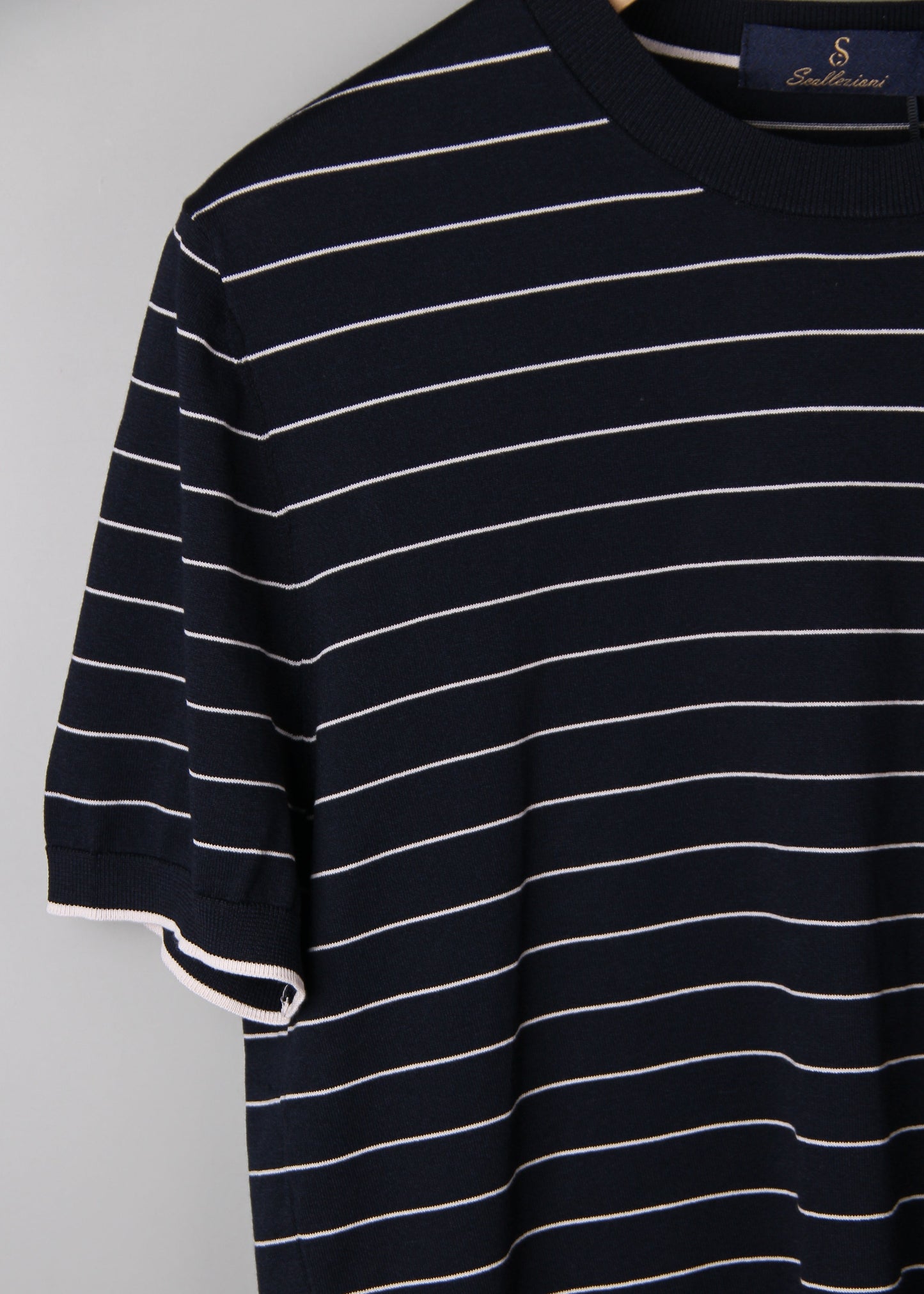 White Striped Silk/Cotton Blue T-Shirt