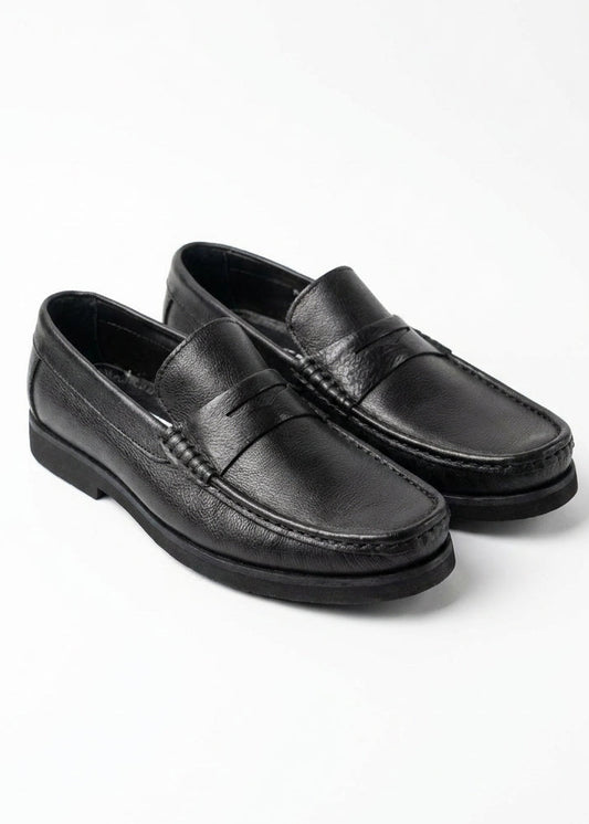 Black Genuine Leather Men's "Penny Loafer" Shoes