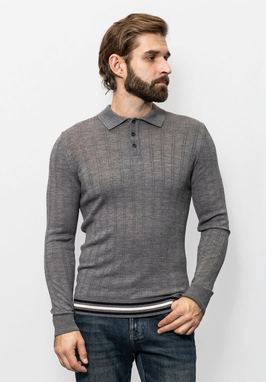 Gray color half-zip polo-jumper